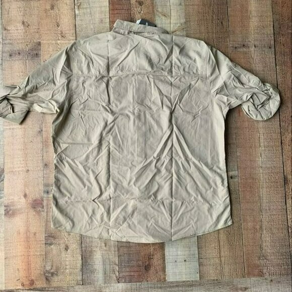 Eddie Bauer men's ripstop guide long sleeve exploration khaki button down shirt - Picture 7 of 9